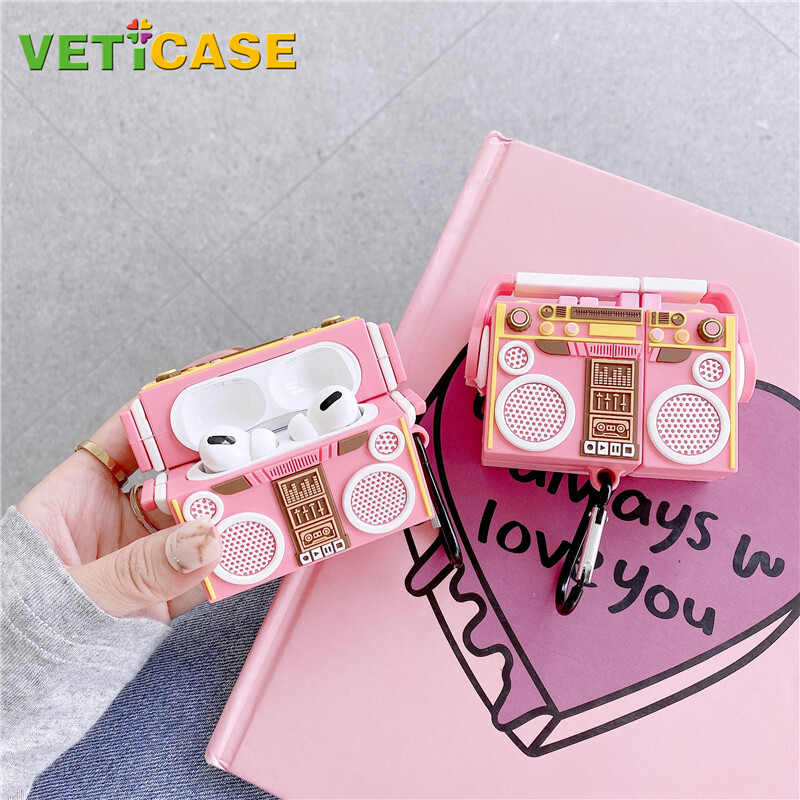 Hộp Tai Nghe Radio Màu Hồng Dễ Thương Cổ Điển Dành Cho Apple AirPods Pro AirPods 1 2 3 Ốp Silicon Mềm Túi Đựng Vỏ Hộp Đựng Tai Nghe, Phụ Kiện AirPod Bảo Vệ Trắng Hồng