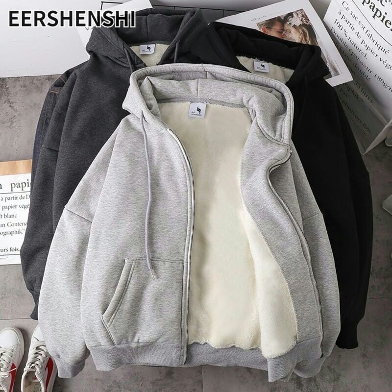 EERSHENSHI Áo Khoác Cardigan Dài Tay Cho Nam Áo Khoác Có Mũ Thường Ngày Hợp Thời Trang Phong Cách Hàn Quốc Áo Khoác Có Khóa Kéo Rộng Áo Khoác Có Mũ Lông Cừu Dày