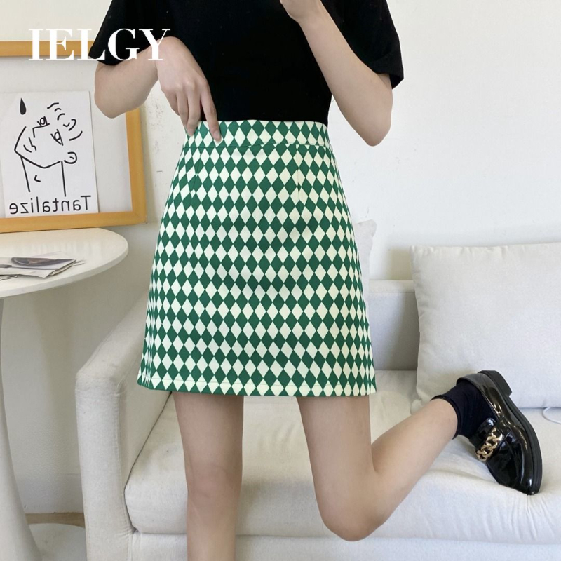 Ielgy chân váy ngắn dễ phối phong cách hàn quốc cho nữ chân váy kẻ sọc dáng chữ a dáng ôm cạp cao