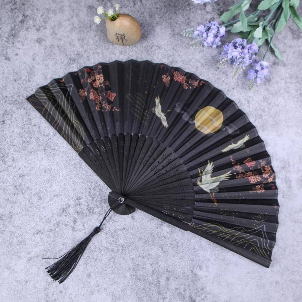 Diarubb tay cầm tre quạt gấp không có biến dạng handmade đạo cụ Fan Xách Tay Vải lụa prom trang trí