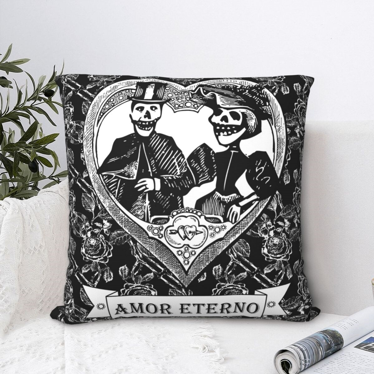 {hot} Amor Eterno Eternal Love Skulls And Skeletons Throw Pillow Case Valentine 39;s Day Backpack Cojines Covers For Home Decor ราคา 307 บาท*ส่งฟรี