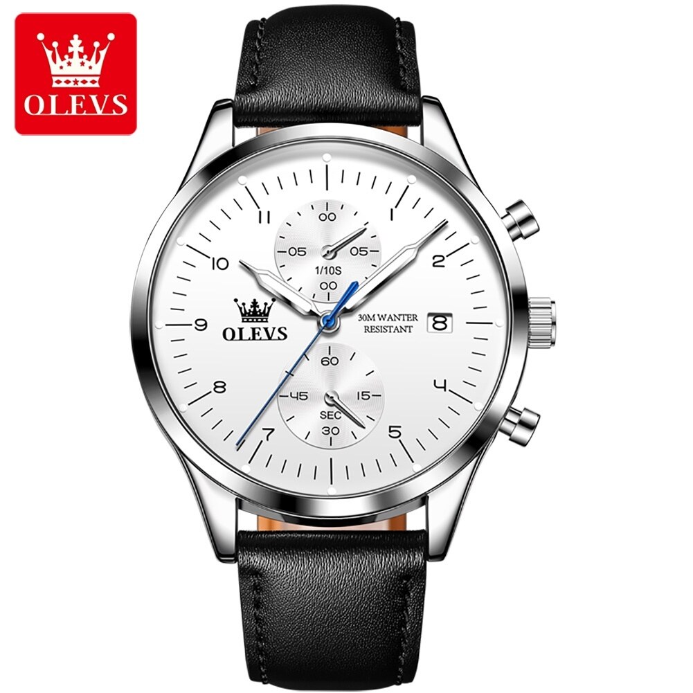 Olevs đồng hồ mới cho nam không thấm nước da nguyên bản dạ quang đồng hồ đeo tay đa chức năng thạch anh 2880