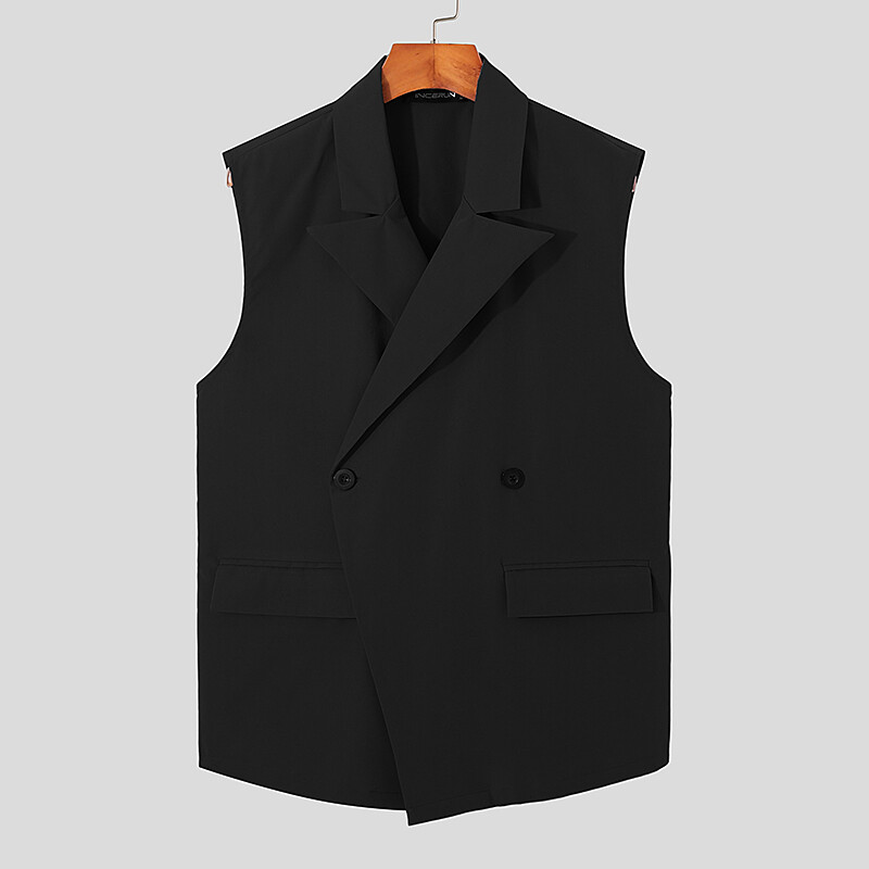 Incerun áo khoác blazer không tay cho nam áo khoác trang trọng áo khoác áo khoác đi tiệc có nút áo #3