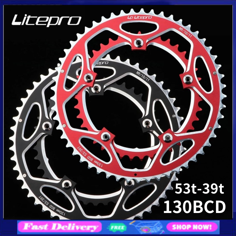 Litepro đĩa đôi cho xe đạp đường trường đĩa đôi bánh xích xe đạp gấp 53t-39t phụ kiện xe đạp bằng hợp kim nhôm 53-59 răng