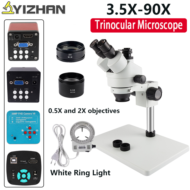 YIZHAN 3.5X-90X Continuous Zoom Simul Focal Trinocular Stereo Microscope USB HDMI 48MP Camera adapter Phone Soldering Repair ราคา 10,798 บาท*ส่งฟรี