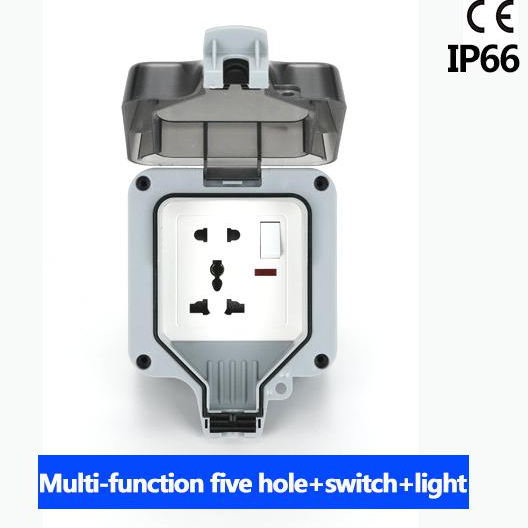 Ổ Cắm Điện Kèm Công Tắc Đèn, Chống Nước Chuẩn IP66, Nguồn 16a, Nối Đất, Chịu Được Thời Tiết, Dùng Ngoài Trời