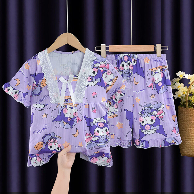Mèo Kitty kuromi cinnamoroll đồ ngủ cô gái Bộ đồ mùa hè mới 2023 cô gái mỏng quần áo nhà cô gái kho báu cô gái 0000