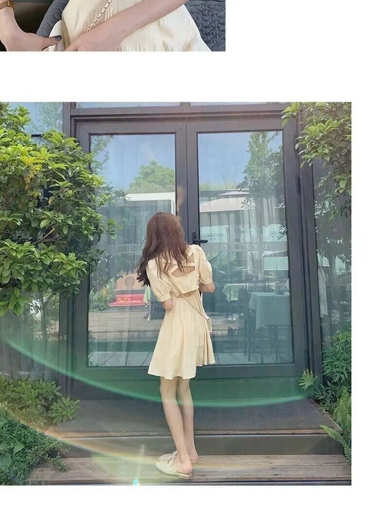 French style Platycodon grandiflorum first love sweet small inspirational skirt puff sleeve backless 2021 new dress for women Summer