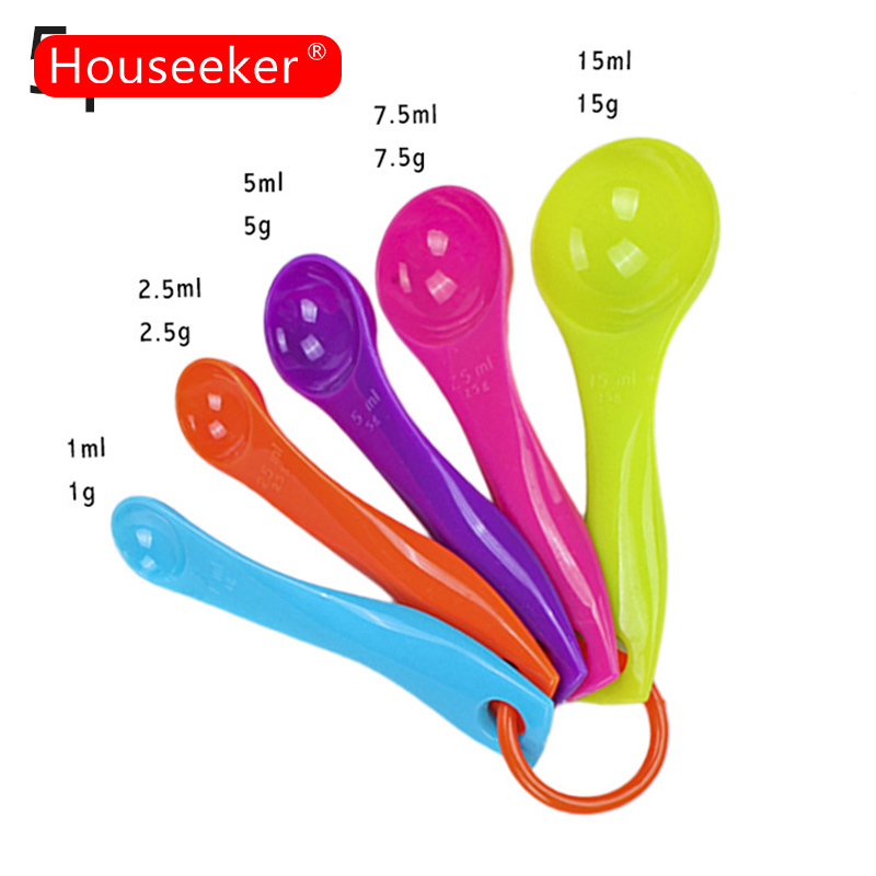 Houseeker Bộ 5 Thìa Đo Lường Nhà Bếp Nhiều Màu Sắc, Muỗng Cốc Bộ Dụng Cụ Nướng Bánh