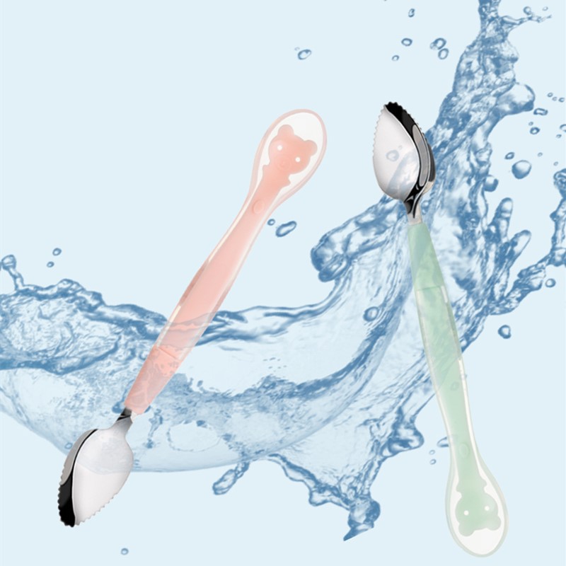 [YYL]❦⊰ Peabbert New Baby Fruit Mud Scraper Silicone Spoon + Mud Digging Spoon Dual-Purpose Spoon Solid Food Spoon 72878 Safe and Non-Toxic Silicone