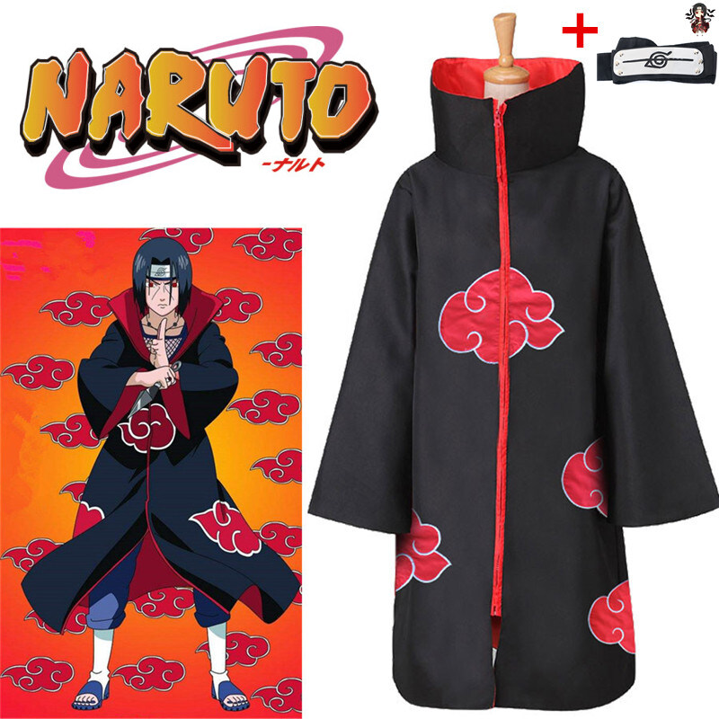 Trang Phục Hóa Trang Anime NARUTO Akatsuki Uchiha Itachi, Áo Choàng Ninja Cho Người Lớn Trẻ Em Unisex, Áo Liền Quần Áo Choàng + Bộ Áo Choàng Băng Đô