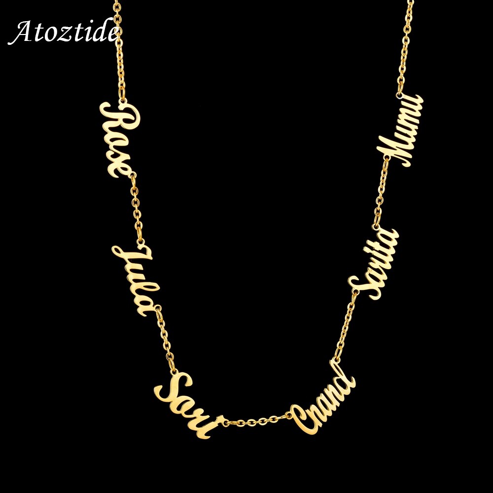 {hot} Atoztide Custom Multiple Personalized Name Necklaces Jewelry Chain Pendant Gold Color Necklace for Women Stainless Steel Gifts
