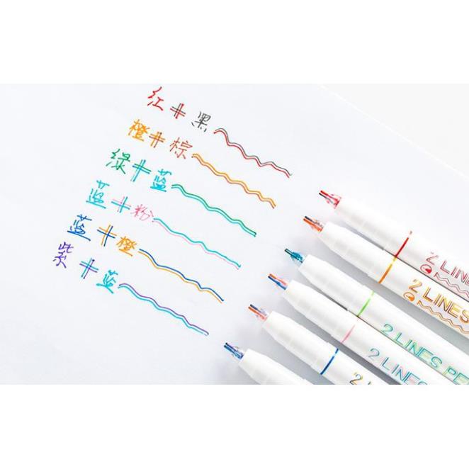 Bộ 6 bút ghi chú 2 lines pen 0.5mm 2 ngòi cao cấp h106