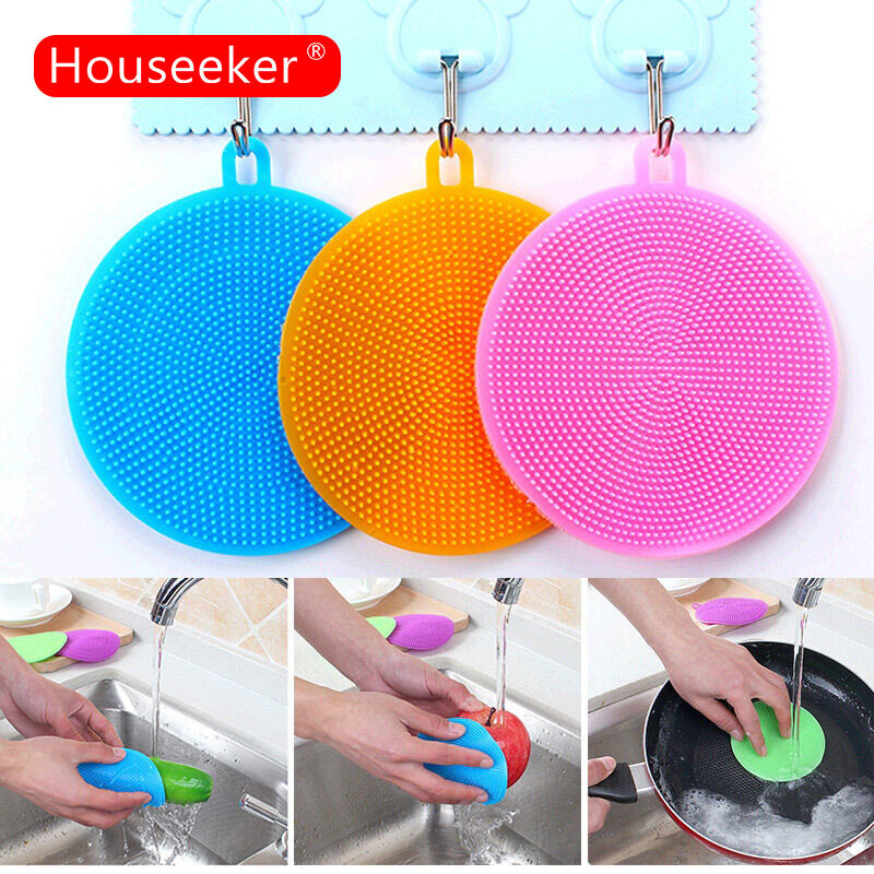 Houseeker Bàn Chải Rửa Chén Silicon Đa Năng Khăn Lau Nhà Bếp Bằng Silicon Không Dính Miếng Cọ Rửa Bàn Chải Rửa Và Khử Trùng Nồi