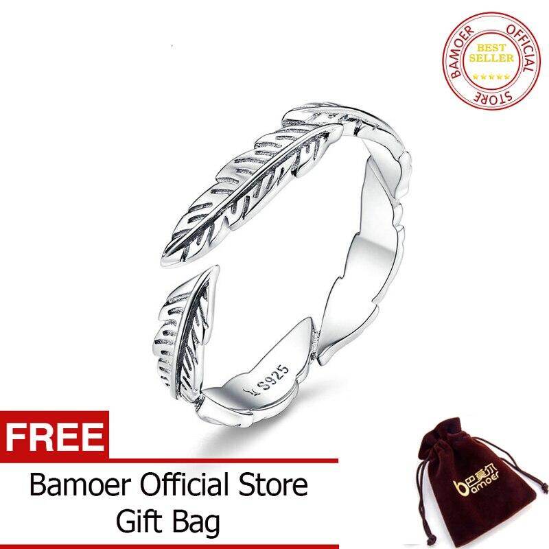 BAMOER 100% Tinh Khiết 925 Sterling Silver Bạc Boho Phong Cách Lông Miễn Phí Vận Kích Thước Có Thể Điều Chỉnh Ngón Tay Nhẫn Đối Với Phụ Nữ Cổ Điển Đồ Trang Sức Mỹ SCR517