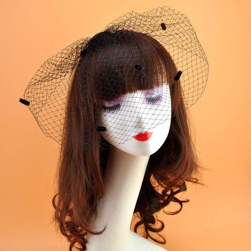 Vinrage cho nữ mạng lưới lưới che mặt quyến rũ đám cưới thanh lịch lỗ lớn nhỏ plu