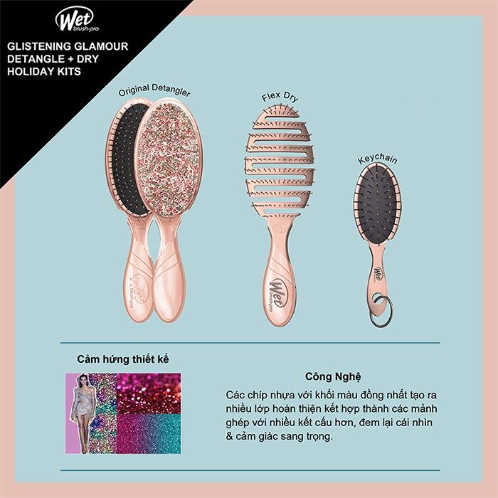 [CHÍNH HÃNG] Combo 3 lược gỡ rối WET BRUSH dòng truyền thống, làm khô, móc chìa khóa