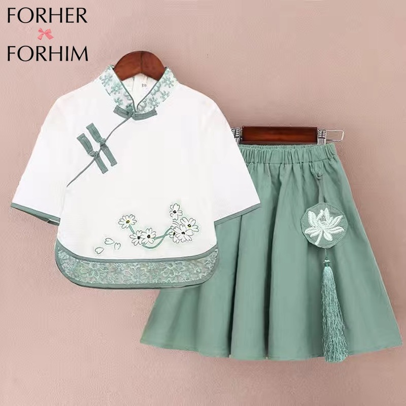 FORHER FORHIM Girls Hanfu Dress New Summer Chinese Style Two-piece Tang Suit Skirt Ancient Style Children's Cheongsam Skirt FH2676 ราคา 515 บาท*ส่งฟรี