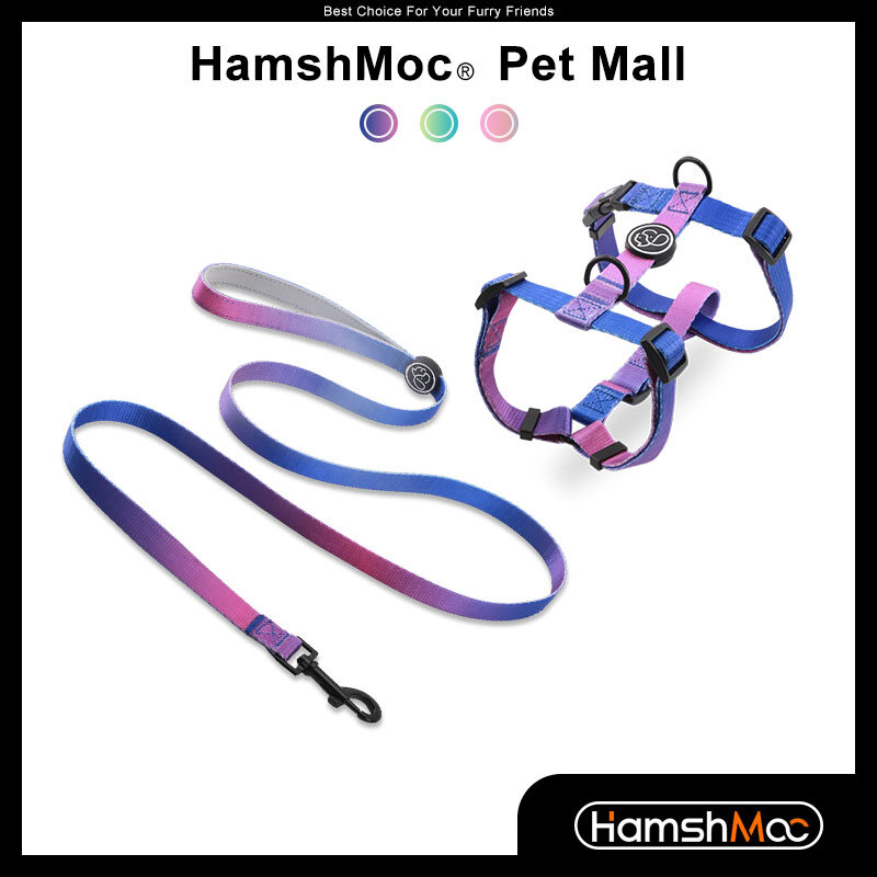 HamshMoc Gradient Dog Harness And Leash Set Adjustable Nylon Pet Harness Soft Padded Dog Leash for Small Medium Large Dogs ราคา 564 บาท*ส่งฟรี