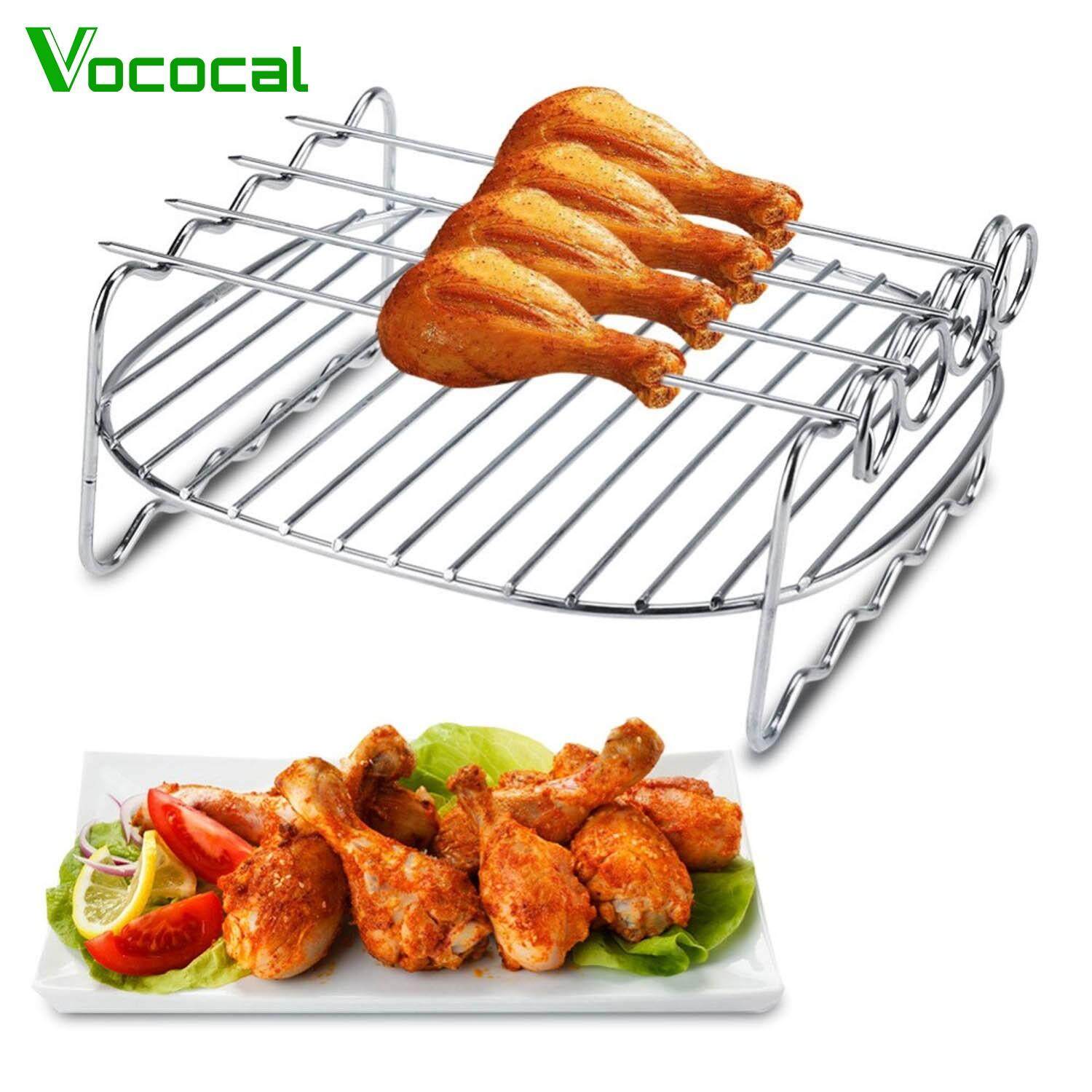 ? Shipping?Vococal อเนกประสงค์สองชั้นหม้อทอด Air fryer อุปกรณ์เสริมชั้น 4 Skewers เข้ากันได้กับ HD 9904 9220 9233 9641 9646