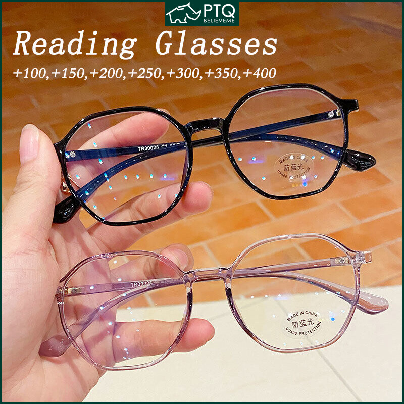 Reading Glasses Women Polygon Fashion Glasses for Presbyopia Spectacles Eyewear Glasses with Grade +100~+400 PTQ