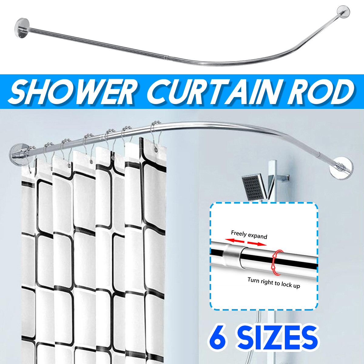 Thanh Treo Rèm Tắm Cong Điều Chỉnh Được Bằng Inox, Thanh Ray Phòng Tắm Gia Đình Rod【chỉ Rod】