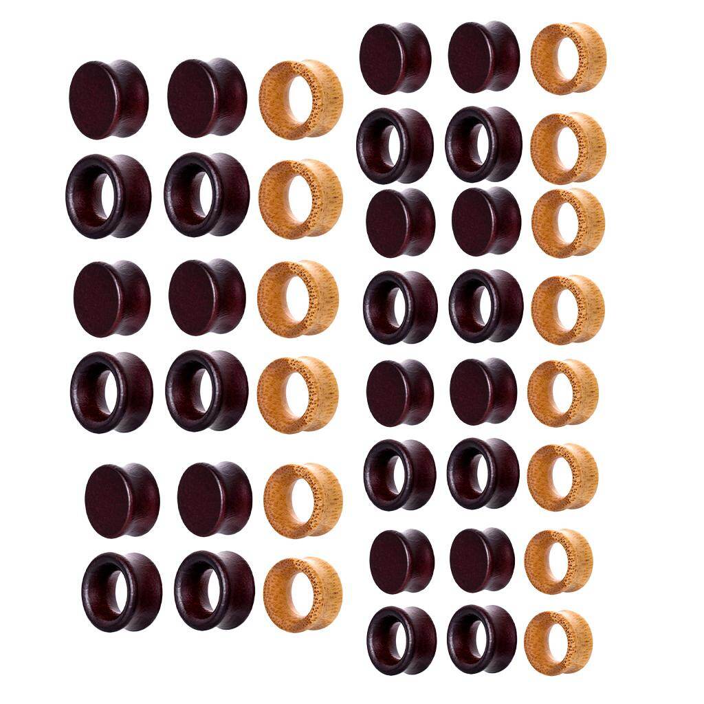 Fenteer 3 Pairs Assorted Wooden Tunnel Plugs Ear Gauges Expander