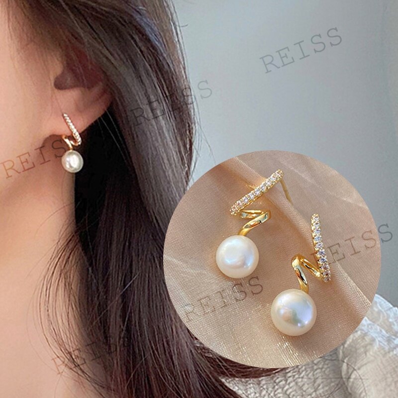 Bông tai ngọc trai bạc 925 bông tai kim hình học kim cương