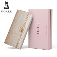 FOXER Brand Womens Split Leather Long Wallet Lady Luxury Clutch Bag Coin Bag Female Fashion Credit Card Holder for Women