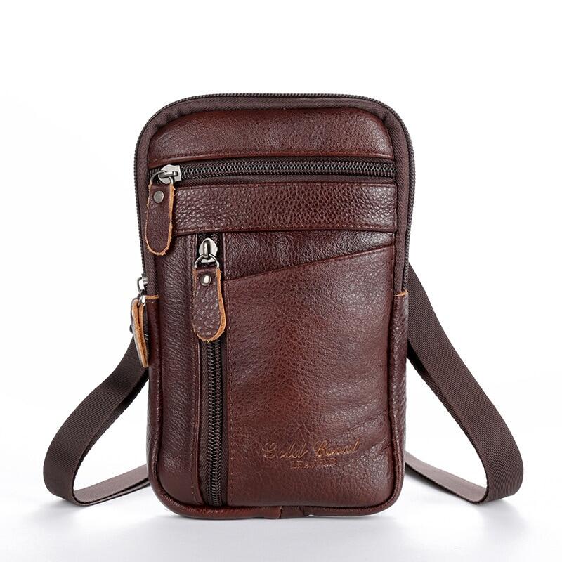 Genuine Leather Waist Bag Men's Mobile Phone Bag Wea Belt Outdoor Sport One Shoulder Small Bag Doing Business Crossbody Bags