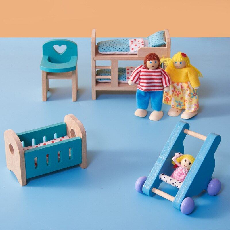 Dollhouse Furniture Wooden Dolls Set Toys For Kids Miniature Bedroom