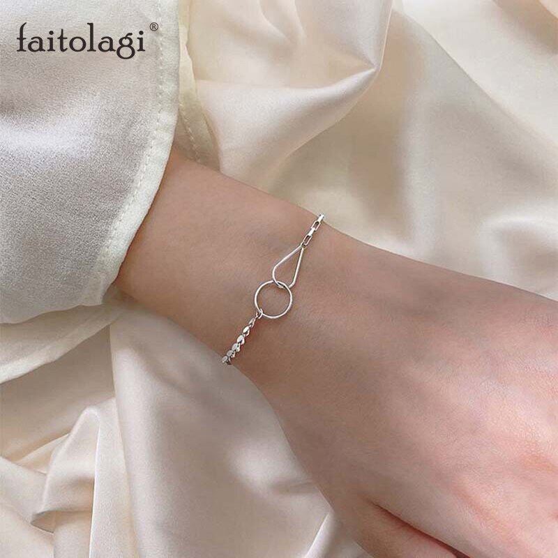 Vòng Tay Dây Xích Đan Xen, Vòng Tay Dây Xích Mỏng Hình Học Màu Bạc Cho Phụ Nữ Cô Gái Charm Trang Sức Quà Tặng