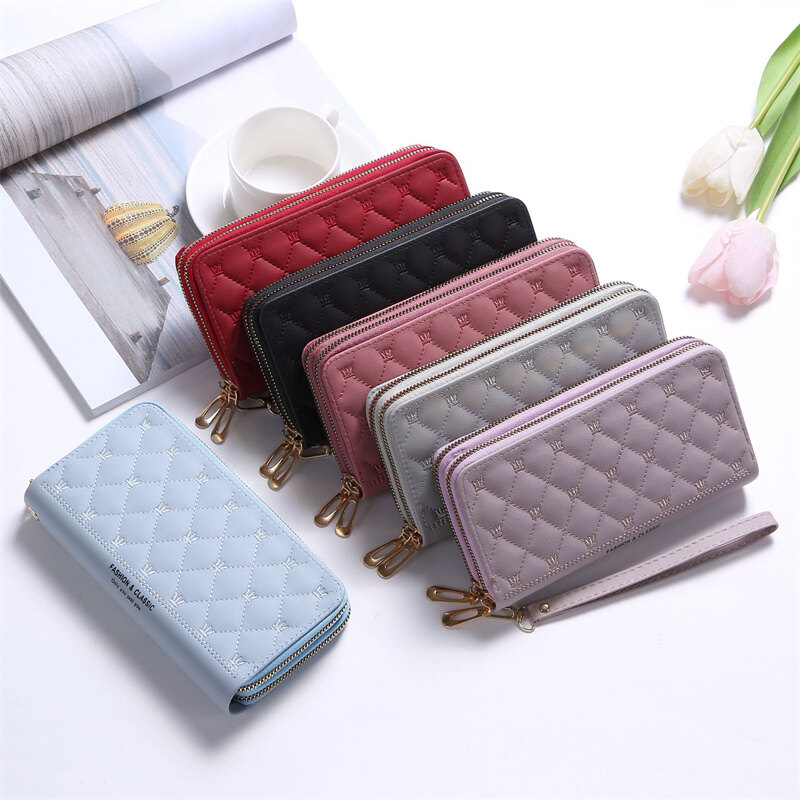 Thời trang thẻ điện thoại chủ ví đựng tiền xu sức chứa lớn túi tiền sang trọng Ví dài cầm tay khoá kéo đôi