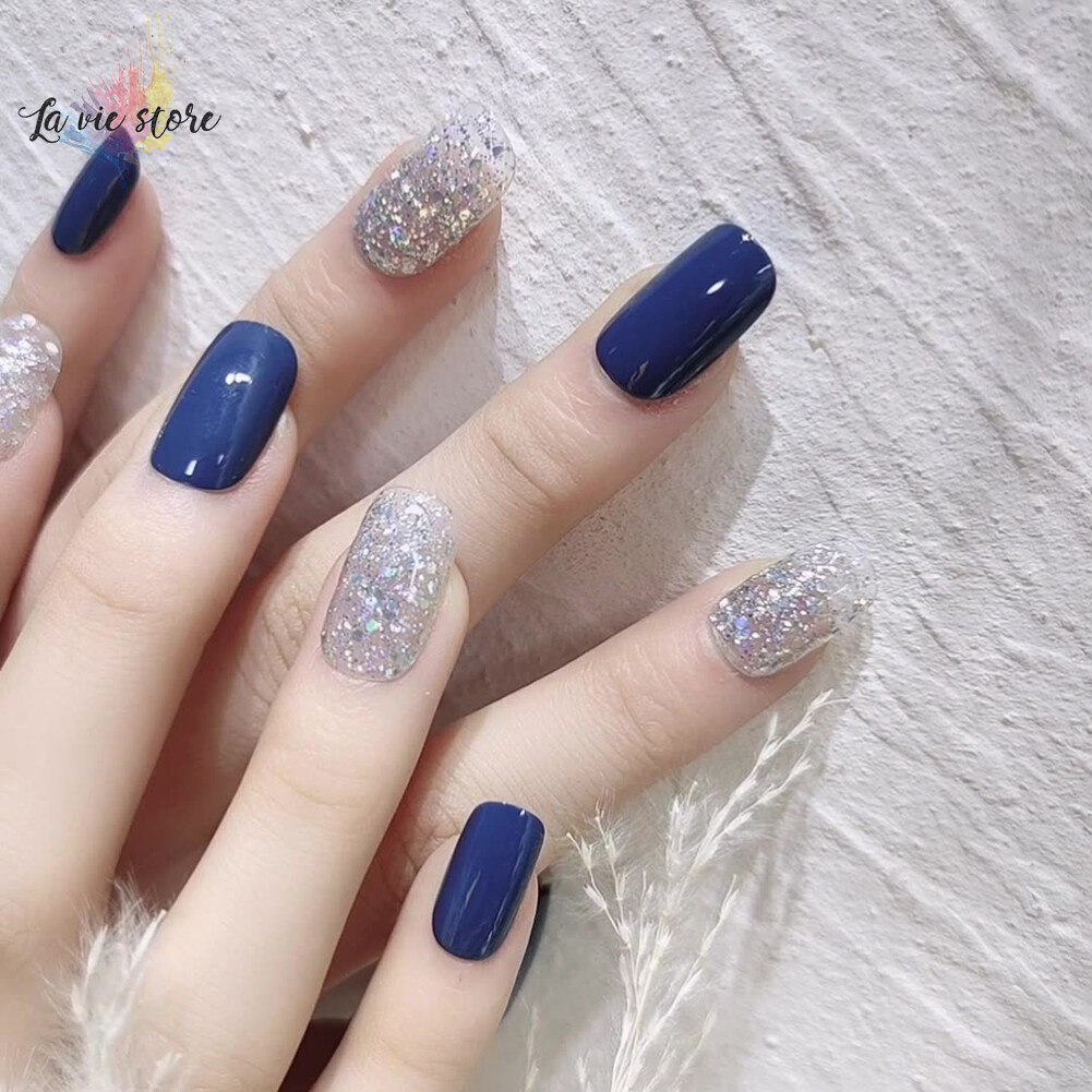 Shop Artificial Blue Nails With Design With Glue online 