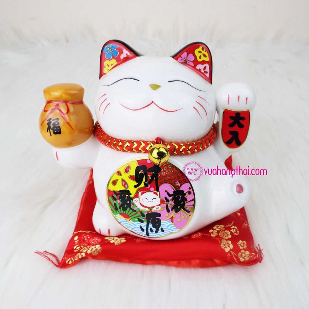 Mèo thần tài may mắn maneki neko có ống heo - túi tài lộc hút tài, ban lộc