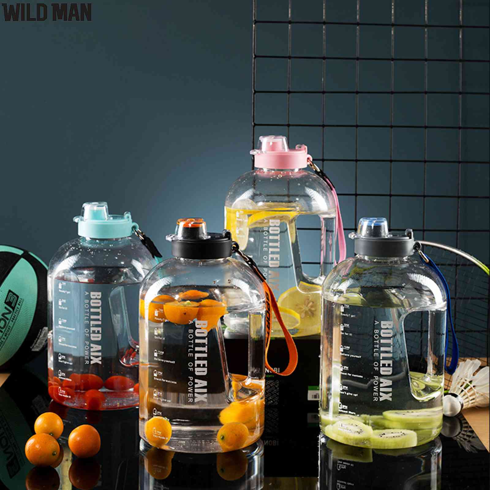 2.2L Super Large Capacity Water Bottle Summer Outdoor Sports Fitness Tumbler Portable Gradient Kettle with Straps ราคา 148 บาท*ส่งฟรี