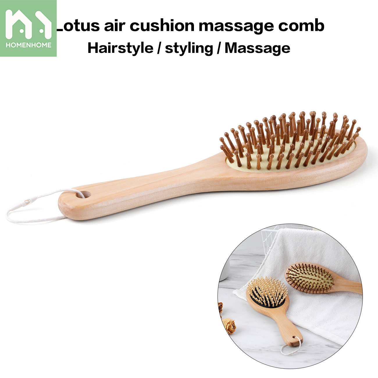 Homenhome Lược Chải Tóc Dài Cho Nữ Mát Xa Bằng Gỗ