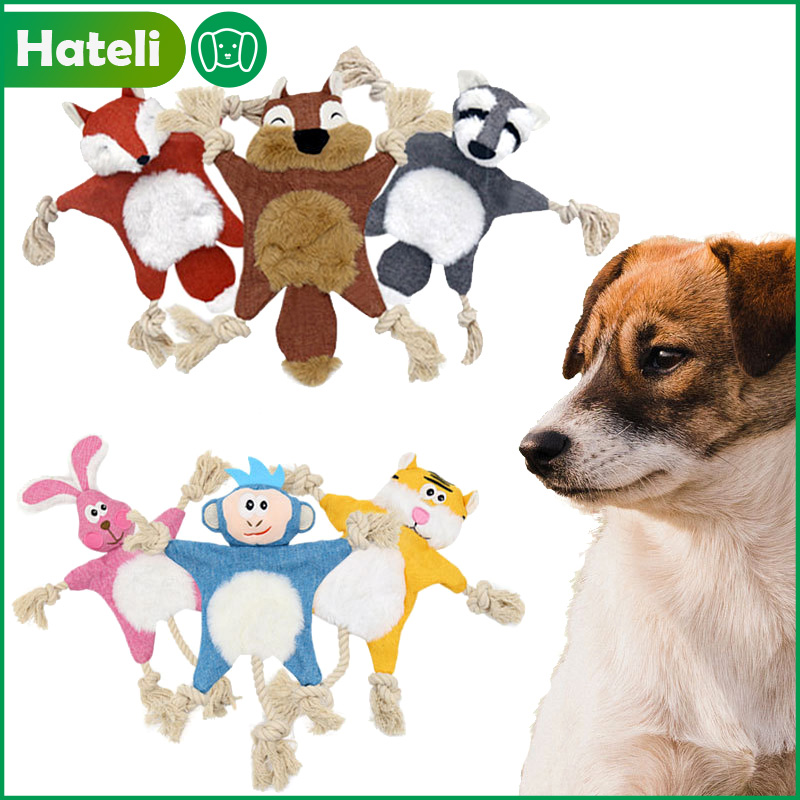 Hateli đồ chơi chút chít cho chó thú cưng đồ chơi cắn dây thừng bằng vải lanh cotton đồ chơi dây thừng hình động vật hoạt hình dễ thương phát ra âm thanh đồ chơi nhai cho chó nhỏ vừa