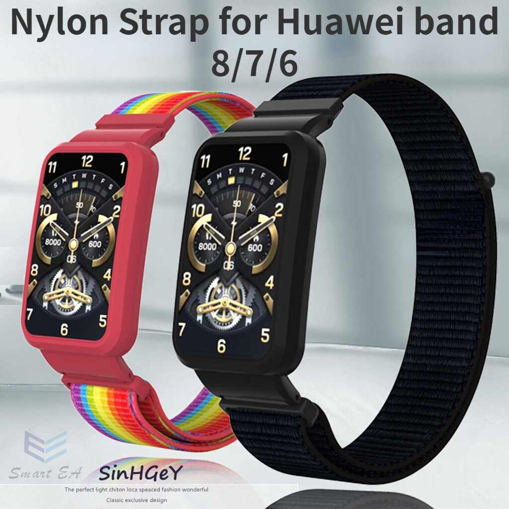 Spot Huawei Band 8 7 6 Strap / Xiaomi Mi Band 7 Pro / Redmi Smart band 2 / Xiaomi Smart Band 8 Active Watch Strap Velcro Nylon Strap with PC Hard Shell Wristband Protective Case