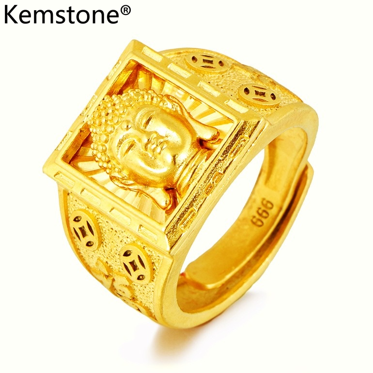 Kemstone 24k Gold Plated Fashion Buddha Blessing Adjustable Ring for Men