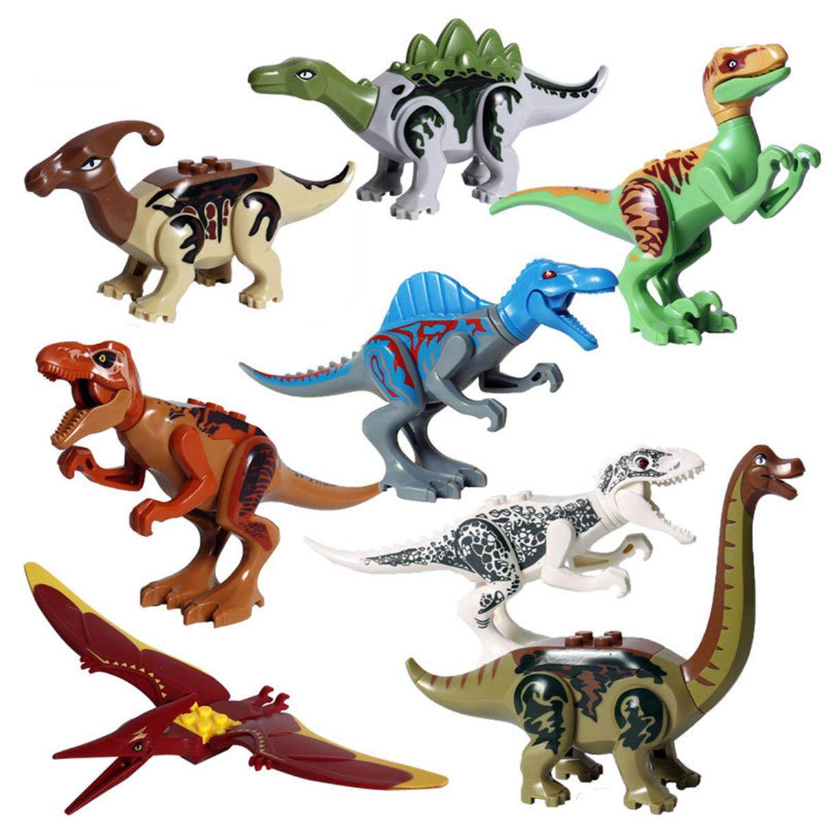 Bộ 8 món đồ chơi xếp hình khủng long trex triceratops velociraptor, bằng nhựa - INTL