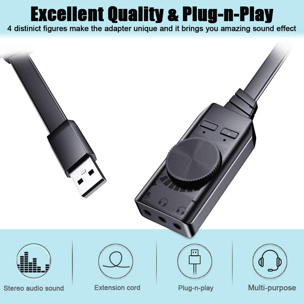 Bên ngoài Card âm thanh USB micrô âm thanh nổi tai nghe loa âm thanh 3.5mm Bộ chuyển đổi cáp tắt tiếng chuyển đổi điều chỉnh âm lượng ổ đĩa miễn phí