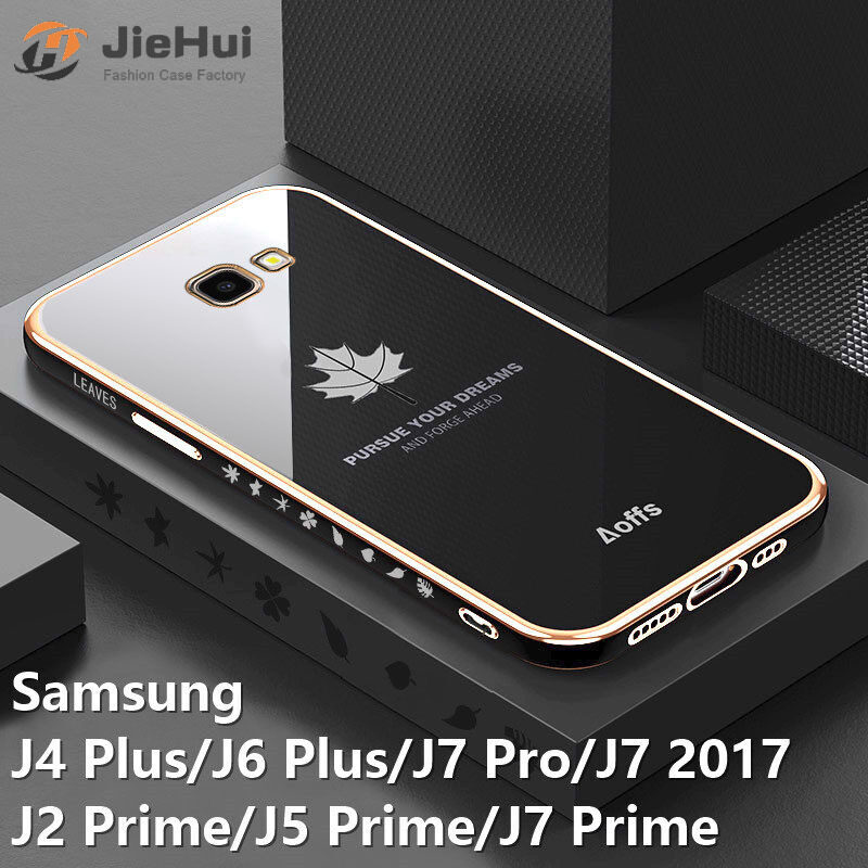 JieHui Lá Phong mạ phù hợp cho Samsung Galaxy J4 Plus/J6 Plus/J7 Prime/J5 Prime/J2 PRIME/J7 Pro/J7 2017 Ốp điện thoại mềm TPU mạ crôm