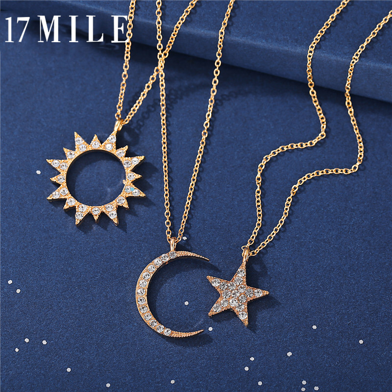 Dây Chuyền Mặt Trời Hình Ngôi Sao Mặt Trăng Cổ Điển 17 Dặm, Dành Cho Nữ Vòng Cổ Mặt Dây Chuyền Vàng Pha Lê Vòng Cổ Thiết Kế Mới 2020 Quà Tặng Trang Sức Thời Trang
