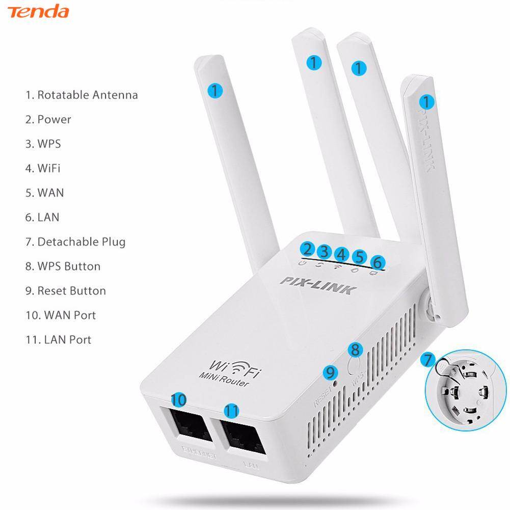 PIXLINK Bộ Lặp Bộ Định Tuyến WIFI Không Dây WR09 300Mbps Mở Rộng, Mạng Gia Đình 2 Cổng Wi-Fi Wilreless-N
