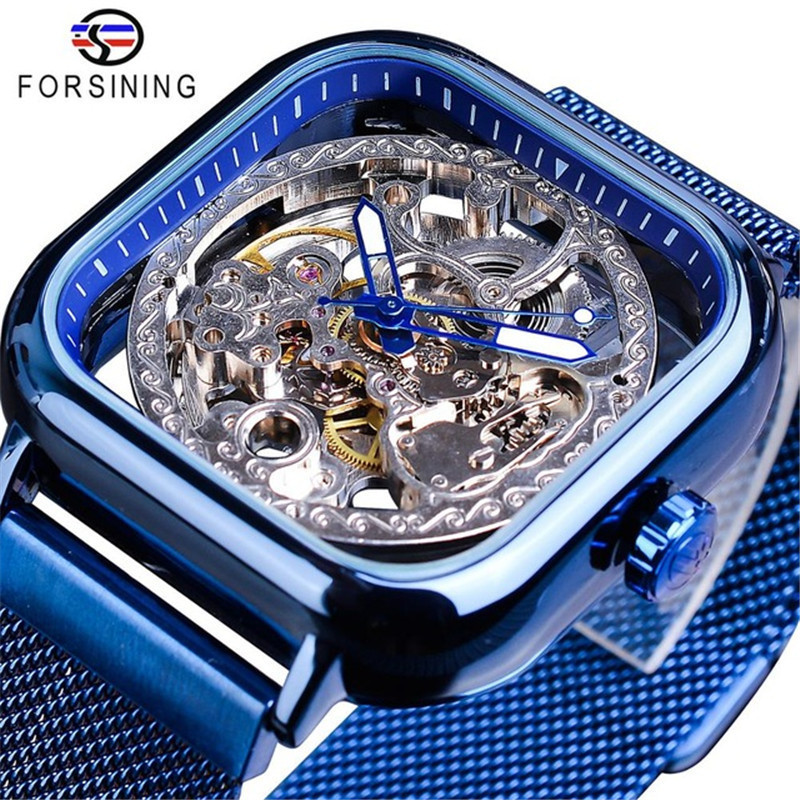 Forsining Style Men's Fashion Casual Hollow Square Fully Automatic Mechanical Watch Xiangmai