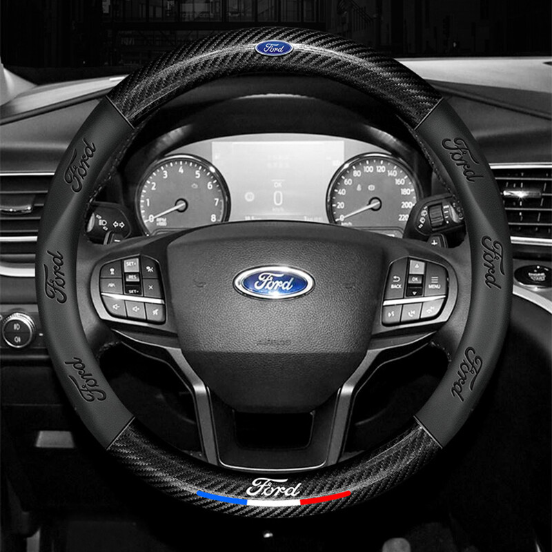 Bọc Vô Lăng Ô Tô Bằng Da Sợi Carbon 3D 38Cm Cho Ford Ranger Fiesta Focus Everest Mustang Kuga EcoSport Escort Escape F-150 Explorer Mondeo Phụ Kiện