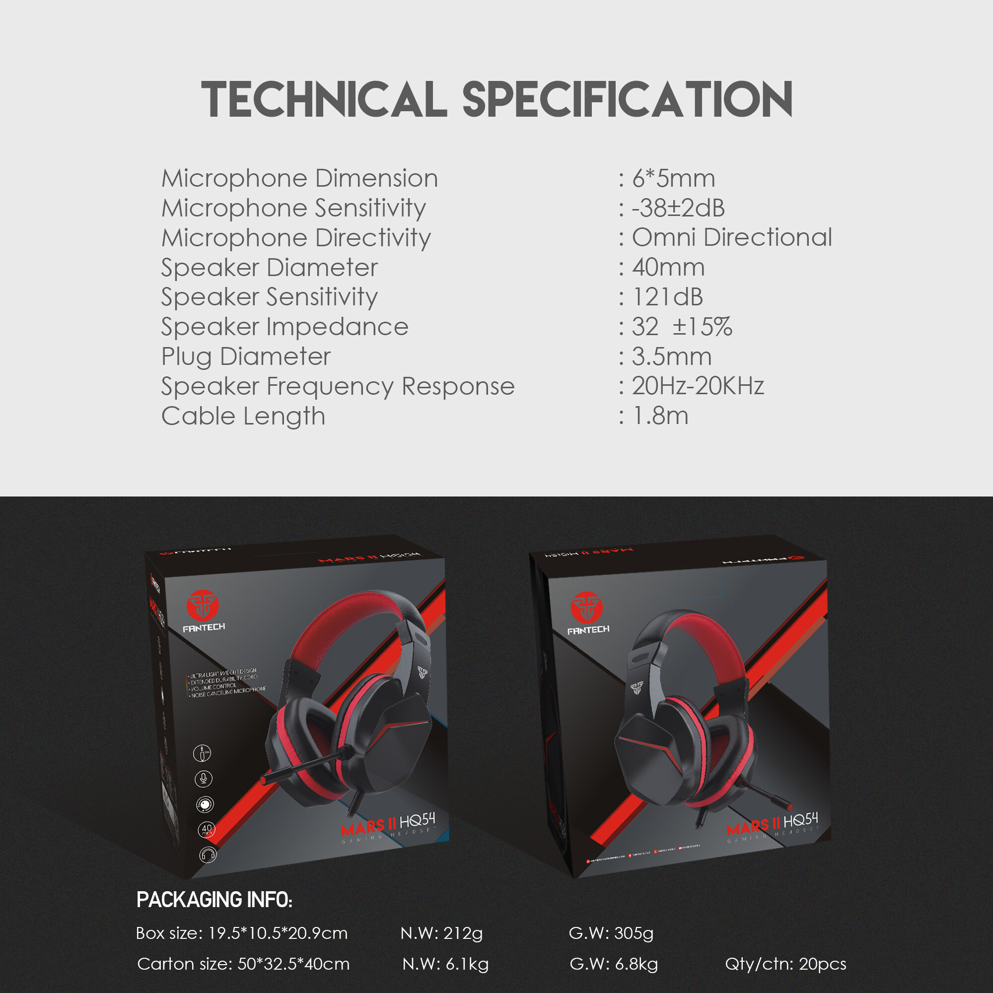 Fantech Gaming Headset MARS II HQ54 Wired With Noise Cancelling Mic, Multi-Platform Compatible_voghion.com