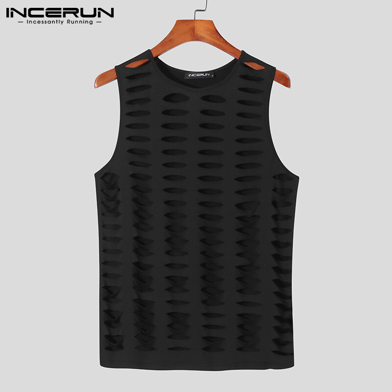 Incerun áo ghi lê nam khoét lỗ vừa vặn áo thun áo ba lỗ tập gym không tay áo ba lỗ #3