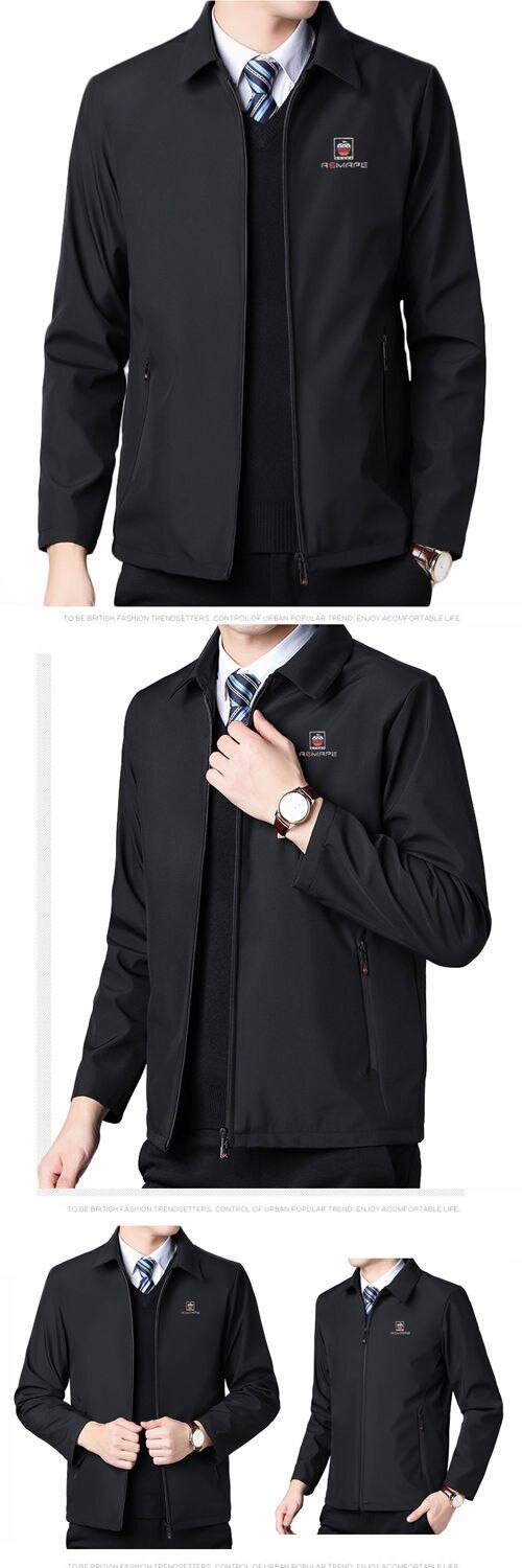 American Apple] Jacket men's lapel middle-aged and elderly spring and autumn thin jacket winter plus velvet leisure plus size dad outfit